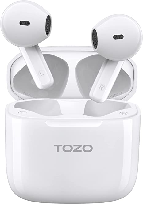 TOZO A3 Wireless Earbuds Bluetooth 5.3 Half in-Ear Lightweight Headsets with Digital Call Noise Reduction,Charging Case with Reset Button Hall Detection,Premium Sound with Long Endurance,White