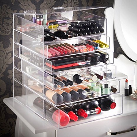 SortWise ® XL Removable Drawer Extra Large Clear Acrylic Cosmetic Makeup Organizer Cube Display Case Container Cabinet for Cosmetics Beauty Nail Polish Bathroom Storage Office Supplies (6 Drawers, X-Large)