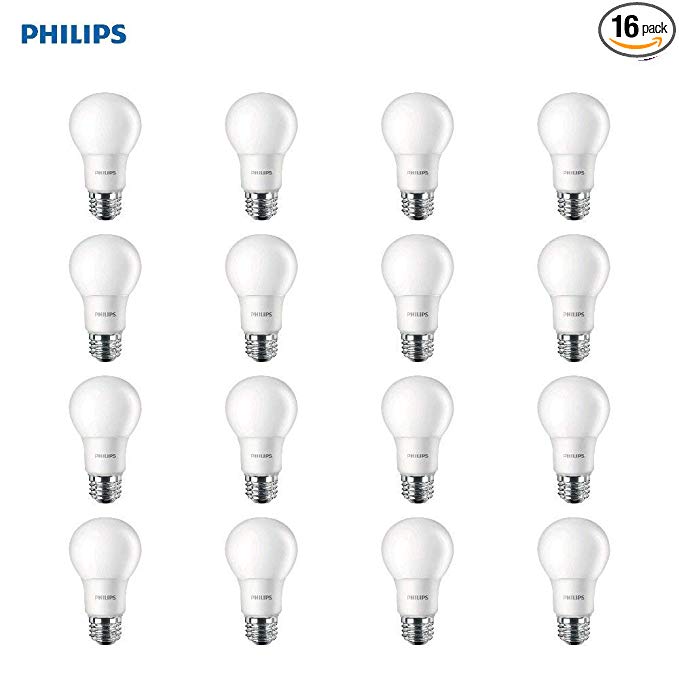 Philips LED Non-Dimmable A19 Frosted Light Bulb: 800-Lumen, 2700-Kelvin, 8.5-Watt (60-Watt Equivalent), E26 Base, Soft White, 16-Pack (Certified Refurbished)