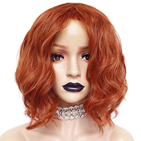 Anogol Hair Cap Orange Wig for Women Orange wig Cosplay Wig Female Short Wavy Wigs for Movie