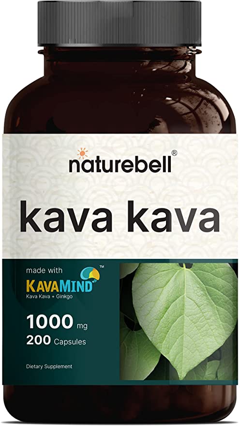 NatureBell Kava Kava Capsules Supplement, 1000mg Kava Kava Plus 10mg Ginkgo Per Serving, 200 Capsules, Made with Kava Kava Root Extract, Promote Anxiety & Stress Relief and Mental Calmness, Non-GMO