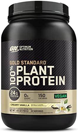 Optimum Nutrition Gold Standard 100% Plant Based Protein Powder, Gluten Free, Vegan Protein for Muscle Support and Recovery, Amino Acids, BCAA - Creamy Vanilla, 20 Servings