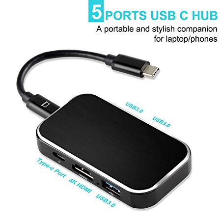5-in-1 Type C Hub, ZAMO USB C3.1 Hub to HDMI 4K@60Hz, 3 USB 3.0 Ports, 100w USB-C Power Delivery, Portable for MacBook Pro, Nintendo Switch and Other Type C Laptops and Phones- (Black)