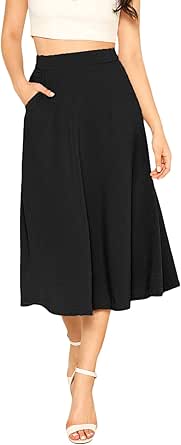 Milumia Women's Casual High Waist A Line Midi Skirt Solid Swing Skirt with Pocket