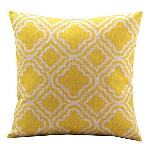 Createforlife Cotton Linen Decorative Throw Pillow Case Cushion Cover Argyle Pattern Lemon Square 18"