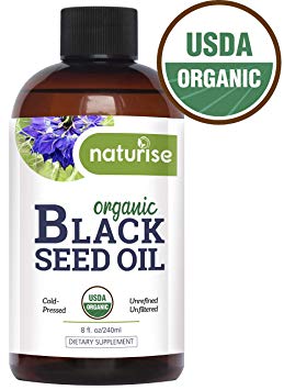 Naturise USDA Organic Black Seed Oil - Cold Pressed Black Cumin Seed Oil, Nigella Sativa - Source of Essential Fatty Acids, Omega 3 6 9, Super Antioxidant for Immune Boost, Joints, Skin & Hair, 8 oz
