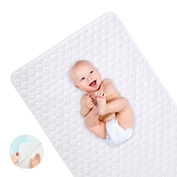 EXQ Home Waterproof Crib Mattress Pad,Machine Washable Pee Pads for Kids,Slip-Resistant Crib Mattress Protector Pad,White Bed Large Changing Pad Cover,100% Waterproof Pads for Baby Toddler 34"x 36"