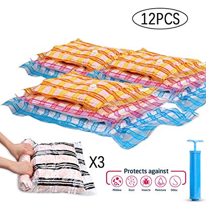 Storage Master 12 Vacuum Storage Bags, Space Saver Bags, 12-Pack (3 Jumbo, 3 Large, 3 Medium, 3 Roll-Up) with Hand Pump (12-Combo)