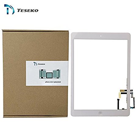 Teseko Replacement Accesories for Apple Ipad Air 5th Front Touch Panel Touch Screen Digitizer   Home Button and Flex Cable   Adhesive Tape Assembly (White)