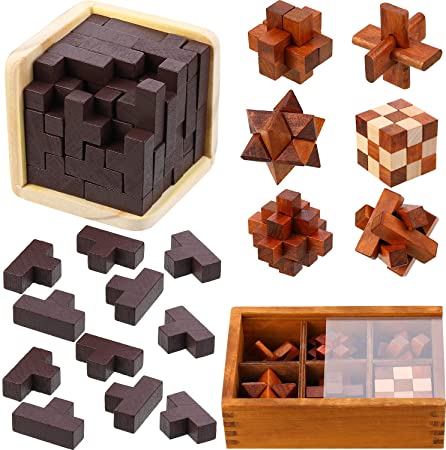 Brain Teaser Puzzle Wooden Brain Teaser Set 3D Wooden Cube Gift for Intellectual Game Entertaining and Educational Tools