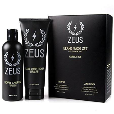 Zeus Beard Shampoo and Beard Conditioner Set for Men - (8 oz. Bottles) (Scent: Vanilla Rum)