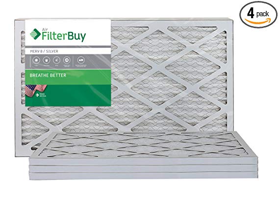 FilterBuy 12x27x1 MERV 8 Pleated AC Furnace Air Filter, (Pack of 4 Filters), 12x27x1 – Silver