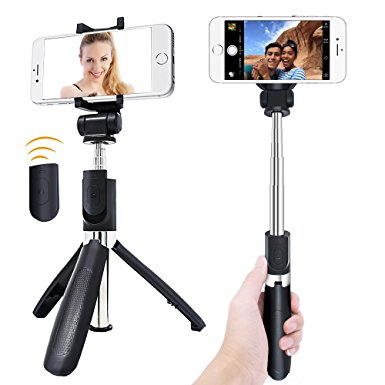 Selfie Stick Tripod, APPHOME Aluminum Extendable Monopod with Wireless Remote Shutter Adjustable Phone Holder for iPhone 7 Se 6s 6 Plus Samsung Galaxy S6 Note 5 4 Android, Black