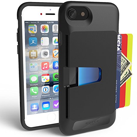 iPhone 7 Wallet Case - Slim Card Holder - Upto 4 Cards with Scratch Resistant Drop Shock Protection by HUSKK