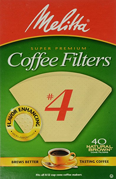 Melitta Cone Coffee Filters, Natural Brown, No. 4, 40-Count Filters