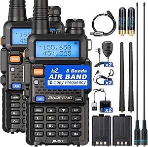 BAOFENG 5RX Ham Radio Handheld,(Upgraded of UV-5R),Tri Band Receiving,Dual Band Two-Way Radio,Air Band,Frequency Copy,Long Range Walkie Talkies with Speaker Mic,Programming Cable,Earpiece -2Pack