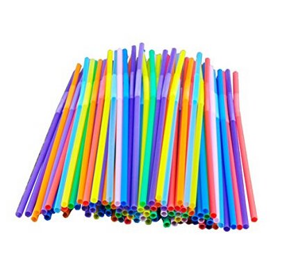 10 Inch Extra Long Colorful Flexible Bendy Party Disposable Drinking Straws,Pack of 100
