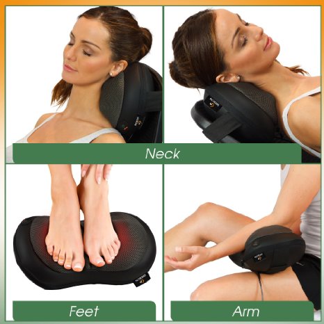 Gideon™ Shiatsu Deep Kneading Massage Pillow with Eight Rollers and Heat / Massage, Relax, Sooth and Relieve Neck, Shoulder and Back Pain