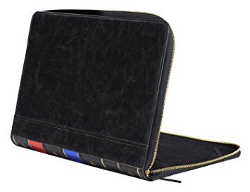 Mosiso Vintage Classic Premium PU Leather Zipped Book Sleeve Cover for MacBook Air 13 inch (A1369/A1466) / MacBook Pro 13 inch without Retina Display A1278, Black