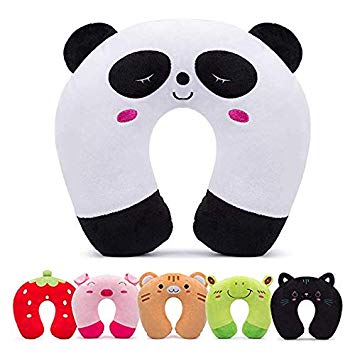 HOMEWINS Travel Pillow for Kids Toddlers - Soft Neck Head Chin Support Pillow, Cute Animal Comfortable in Any Sitting Position for Airplane, Car, Train, Machine Washable, Children Gifts (Panda)