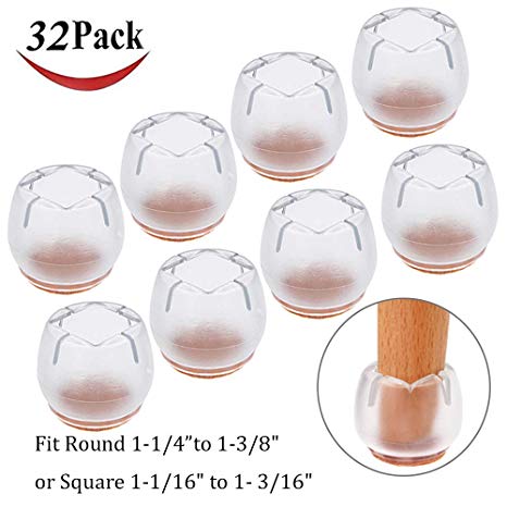 Chair Leg Caps Silicone Floor Protector Furniture Table Feet Covers, 32 Pack