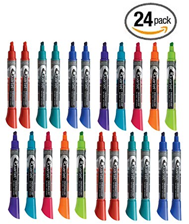 24 Pack Quartet Dry Erase Markers, Chisel Tip, Bold Color, EnduraGlide Whiteboard Markers, 12 Assorted Vivid Colors, 12 Assorted Primary Colors (5001-VECR)(5001-SECR)