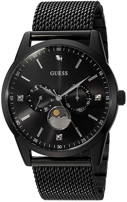 GUESS Men's Stainless Steel Mesh Dress Watch, Color: Black (Model: U0869G1)
