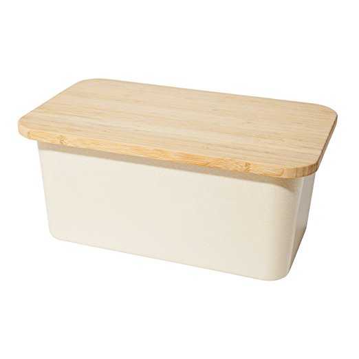 Oggi Bamboo Fiber Bread Box with Bamboo Flip Over Cutting Board Lid