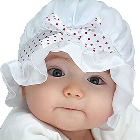 Meily® Love Baby Newborn Baby Girl Boy Summer Sun Polka Dots Beanie Hat Cap 2-12 Months (White)