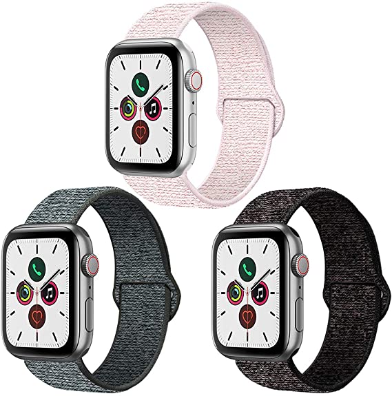 tovelo 3 Pack Sport Bands Compatible for Apple Watch Band 38mm 40mm 42mm 44mm, Stretchy Soft Lightweight Breathable Nylon Elastics Velcro Replacement Band Compatible for iWatch Series 5/4/3/2/1
