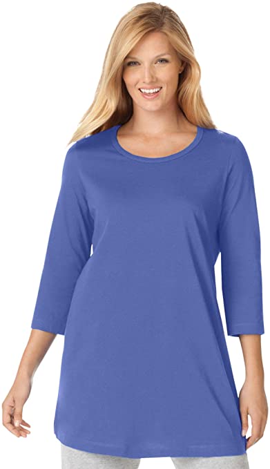Woman Within Women's Plus Size Perfect Scoop Neck Three-Quarter Sleeve Tunic
