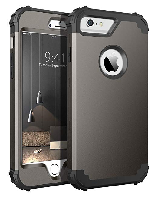 iPhone 6S Plus Case, iPhone 6 Plus Case, BENTOBEN Heavy Duty Rugged Shockproof 3 in 1 Hybrid Hard PC Soft Silicone Bumper Protective Phone Case for iPhone 6S Plus/iPhone 6 Plus (5.5 Inch), Gunmetal