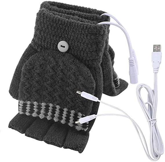 USB Heated Gloves for Women & Men, Mitten Winter Warm Laptop Gloves, Full & Half Hands Heated Fingerless Heating Knitting Hands Warmer Washable Design