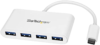 StarTech.com 4 Port USB C Hub with 4x USB-A Ports (USB 3.0 SuperSpeed 5Gbps) - USB Bus Powered - Portable/Laptop USB-C to USB-A Adapter Hub - USB 3.1 Gen 1/USB 3.2 Gen 1 Type-C Hub - White (HB30C4ABW)