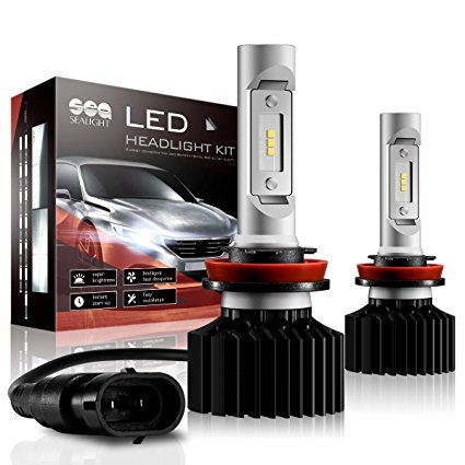 H11/H16/H8/H9 LED Headlight Bulbs Conversion Kit, DOT Approved, SEALIGHT X1 Series 12x CSP Chips - 6000LM 6000K Xenon White, 2 Yr Warranty