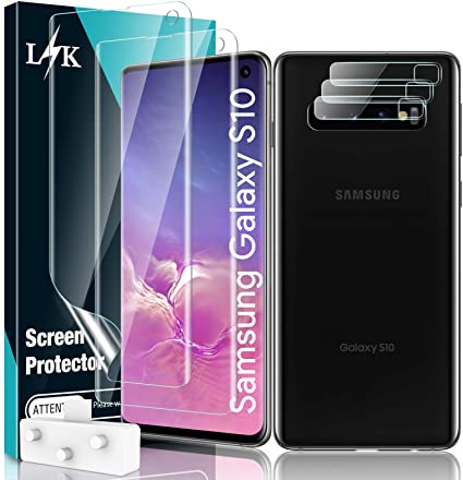 LϟK 5 Pack Screen Protector for Samsung Galaxy S10 with 2 Pack TPU Screen Protective Film and 3 Pack Camera Lens Protector - Bubble Free Ultrasonic Fingerprint High Definition Screen Protective Film