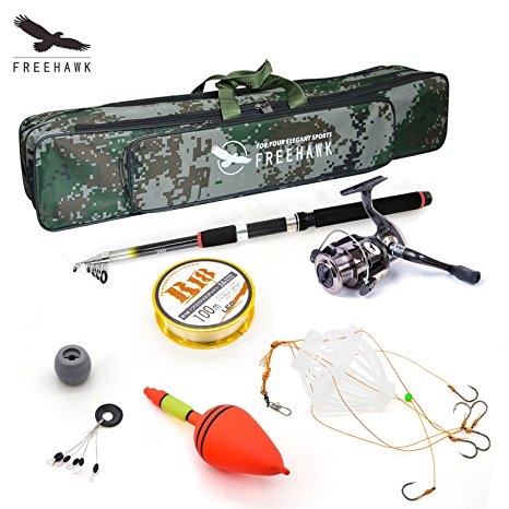 Telescopic Fishing Rod Poles Kit,Travel Spin Spinning Rod and Reel Combos with Reel Line Lures Hooks Saltwater Fishing Pole