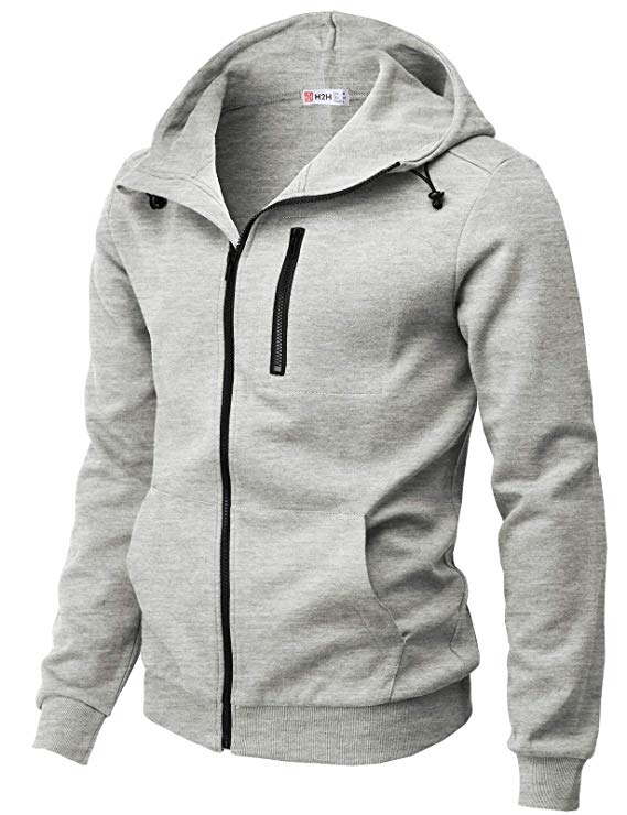 H2H Mens Casual Slim Fit Hoodie Active Zip-up Jackets with Pockets