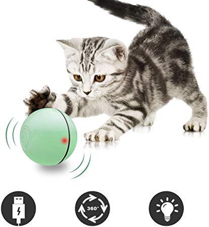 Funny Interactive Cat Toy Ball with LED Light USB Charging Rotate Scroll in All Directions Stimulate Pets Hunting Chasing