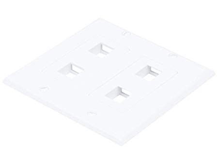 Monoprice 2-Gang Wall Plate for Keystone, 4 Hole - White