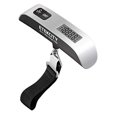 Etekcity Digital Hanging Luggage Scale, 110 Pounds, Rubber Paint, with Temperature Sensor and Tare Function, Portable Scale for Travel, Household and Gift, Silver, Battery Included (1 Pack)