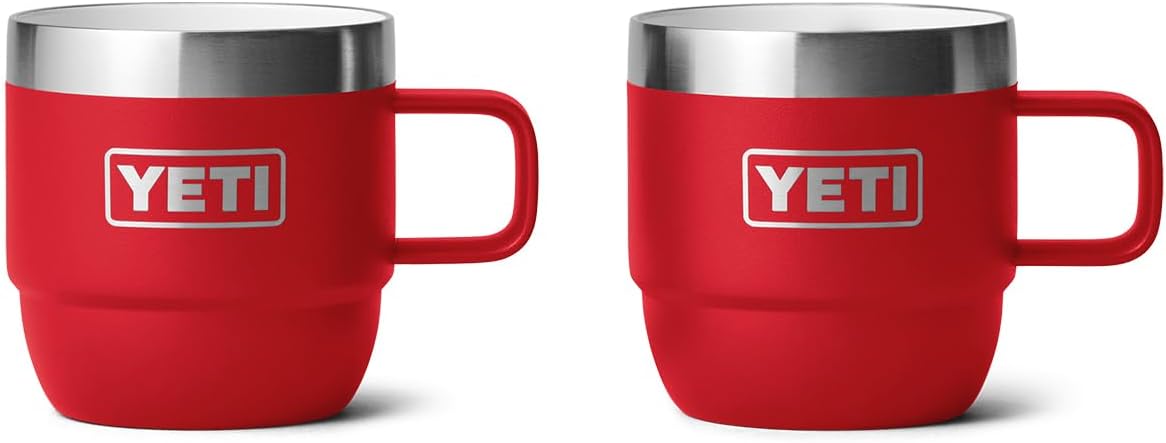 YETI Rambler 6 oz Stackable Mug, Stainless Steel, Vacuum Insulated Espresso/Coffee Mug, 2 Pack, Rescue Red