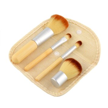 4Pcs Natural Bamboo Handle Cosmetics Powder Blush Makeup Brush Set Tool