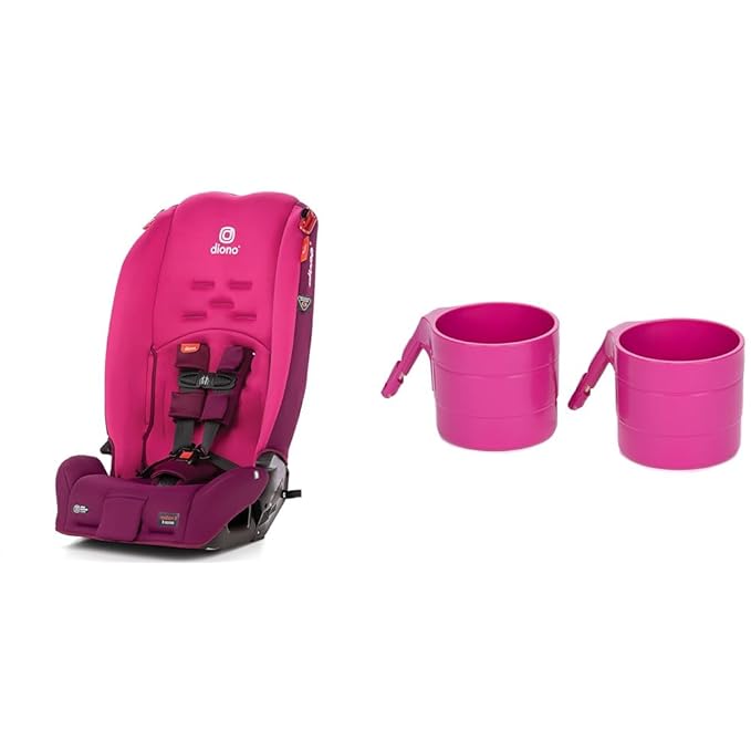 Diono Radian 3R, 3-in-1 Convertible Car Seat, Rear Facing & Forward Facing, Pink Blossom & Car Seat Cup Holders for Radian, Everett and Rainier Car Seats, Pack of 2 Cup Holders, Purple Plum