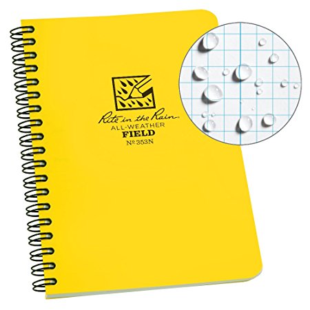 Rite in the Rain All-Weather Side-Spiral Notebook, 4 5/8" x 7", Yellow Cover, Field Pattern(No. 353N)