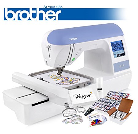 Brother PE770 Embroidery Machine   Grand Slam Package Includes 64 Embroidery Threads   Prewound Bobbins   Cap Hoop   Sock Hoop   Stabilizer   15,000 Embroidery Designs   Scissors ($1,170 Value)