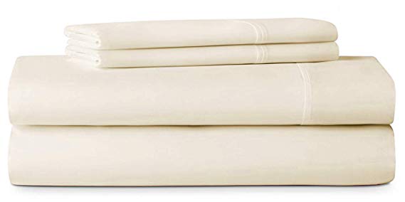 Saatvik Home Care Comfort 400 Thread Count 100% Long Staple Cotton Sheet Set,4 Piece Set, Full Sheets,Hotel Collection Soft Luxury Bed Sheets Breathable,Fits Upto 18" Deep Pocket,Ivory