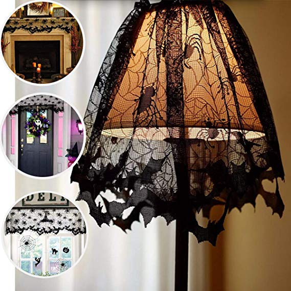Halloween Lace Halloween Decorations Lamp Shade Cover Halloween Decor Black Spider Web Halloween Lace for Halloween Lamp Decorations Festive Party Supplies, 20 X 60 Inch