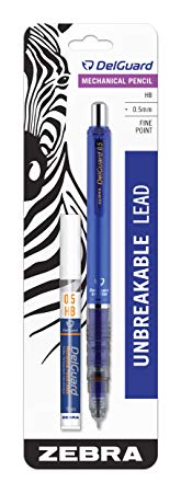 Zebra DelGuard Mechanical Pencil with Bonus Lead Refill, Fine Point, 0.5mm Point Size, Standard #2 HB Lead, Blue Barrel, 1-Count