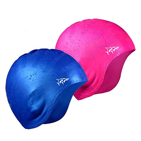 Swim Cap for Long Hair 2 Pack 2019 Thicker Design Solid Silicone Waterproof Swimming Caps for Woman Adults and Men